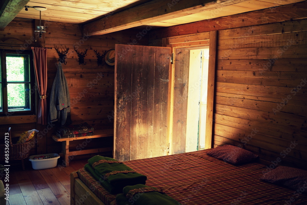 mattress room in a mountain hut in the austrian alps