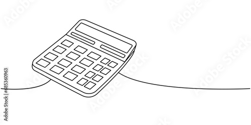 School calculator, office supplies one line continuous drawing. Back to school continuous one line illustration. Vector minimalist linear illustration