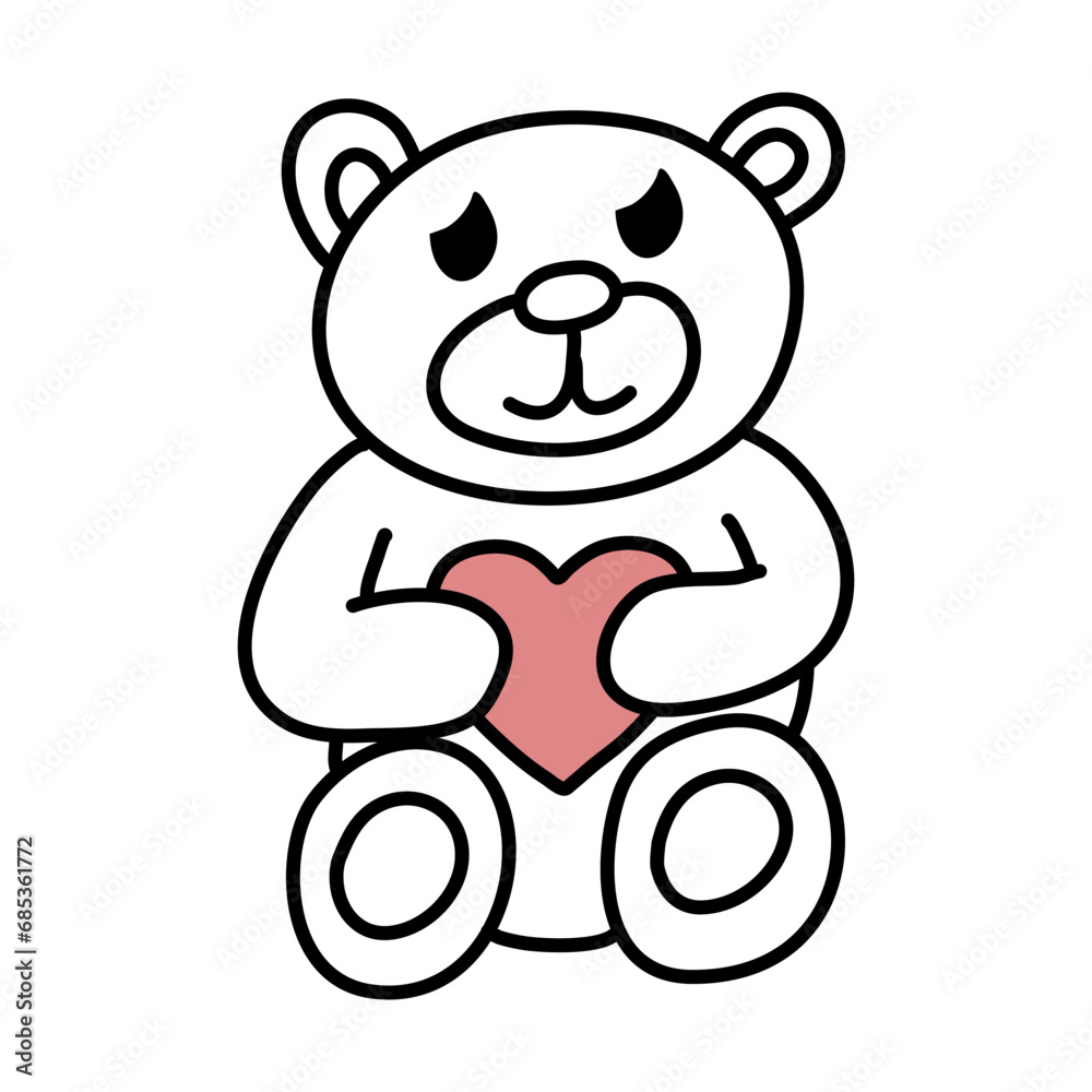 Obraz premium Toy bear holding a heart in his paws doodle vector illustration.