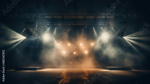 Empty concert stage with smoke background photo