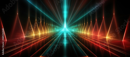 Abstract technology background with green and Red light lines and waves, illustration. 