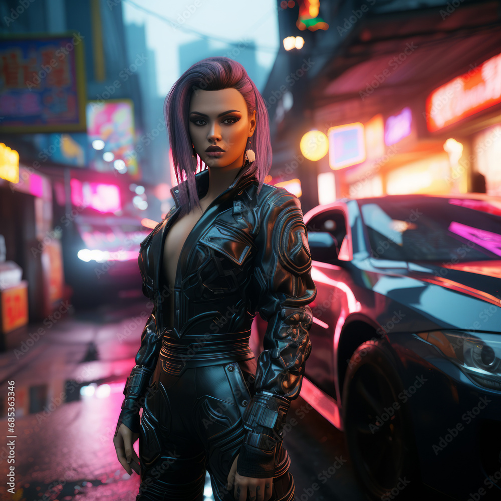 Futuristic woman in leather clothes in cyber punk style Futuristic woman in leather clothes in cyber punk style