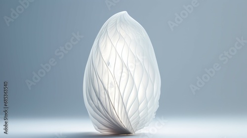 Intricate white abstract woven cocoon on white background