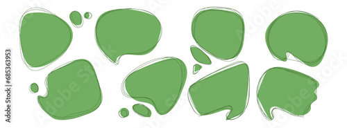 Blob shape abstract green color with line vector illustration isolated on transparent background. Set of abstract organic shapes.