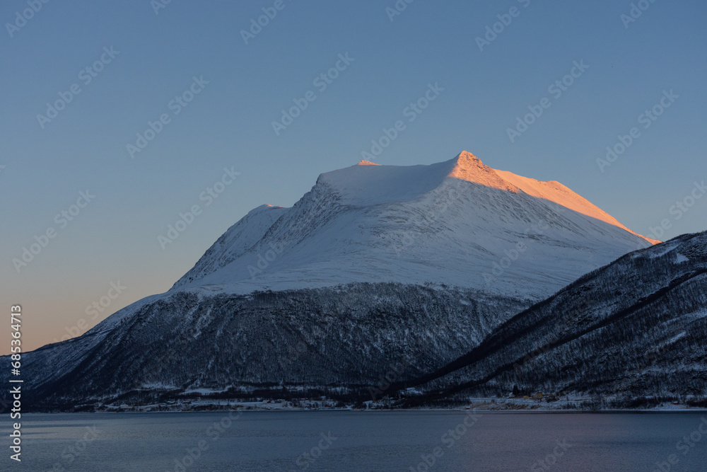 Bentjordtinden at Straumsfjorden in Troms, Norway