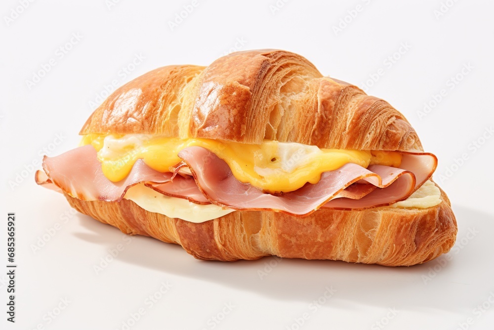 Croissant with ham and cheese, isolated on white background