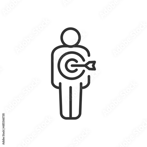 A person with a target, linear icon, finding the target person. Line with editable stroke