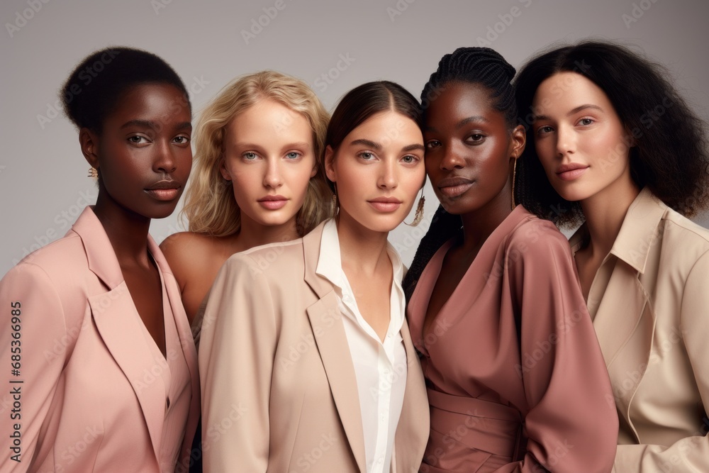 Beautiful women with various skin tones, group of people from different ethnic backgrounds, diversity of human skintones, unique skin tone shades, authenticity and inclusivity concept Beautiful women with various skin tones, group of people from different ethnic backgrounds, diversity of human skintones, unique skin tone shades, authenticity and inclusivity concept