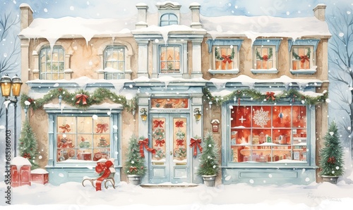 holiday card snow store in the style of candy color