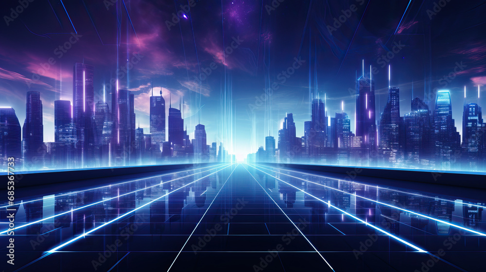 Neon cyberpunk city lightspeed background
