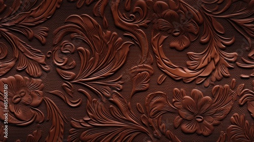 a fancy embossed leather background with intricate floral and cowboy western design elements. SEAMLESS PATTERN. SEAMLESS WALLPAPER. photo