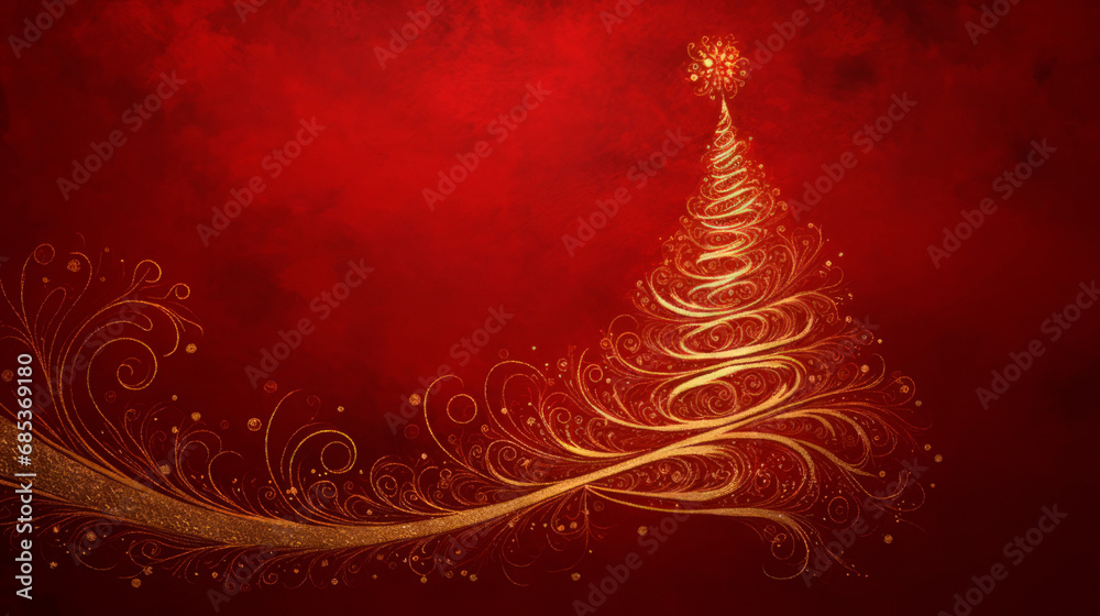 golden tree with gold dust pattern on a red background christmas new year postcard golden tree with gold dust pattern on a red background christmas new year postcard