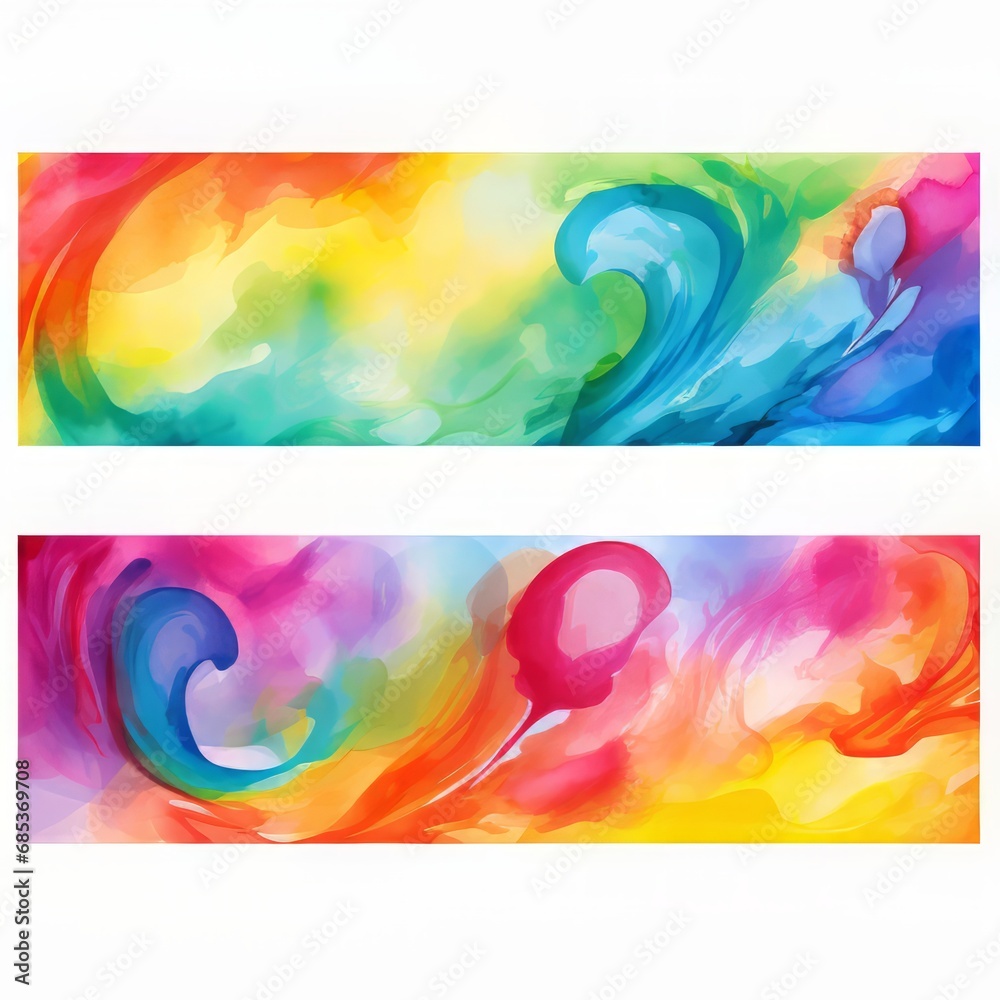 A watercolor banner with a stylized LGBTQ design.