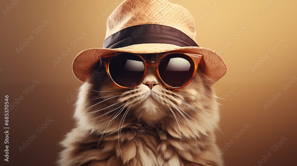 Cool cat in sunglasses and hat, cat wallpaper, cat advertisement