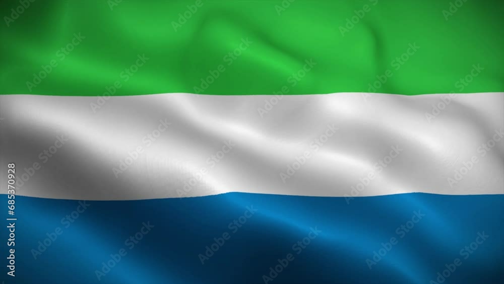 Sierra Leone flag waving animation, perfect loop, official colors, 4K video Sierra Leone flag waving animation, perfect loop, official colors, 4K video