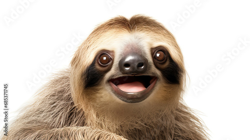 Happy relaxing sloth on white background