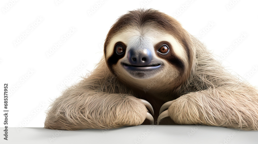 Fototapeta premium Happy relaxing sloth on white background