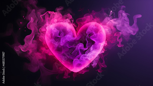 Heart shape smoke on the neon background. Valentine's day concept