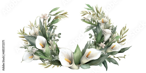 calla flower arrangement in watercolor design isolated on transparent background photo