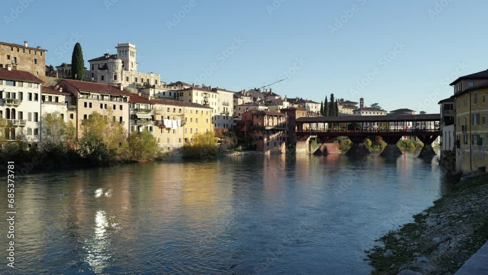 Bassano del Grappa, Italy - Alpini bridge and view of the Brenta river Bassano del Grappa, Italy - Alpini bridge and view of the Brenta river