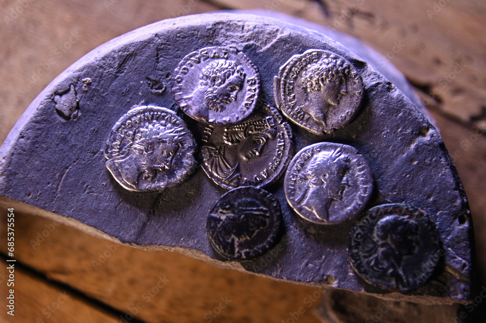Antique Roman coins, denarius, found by a metal detector