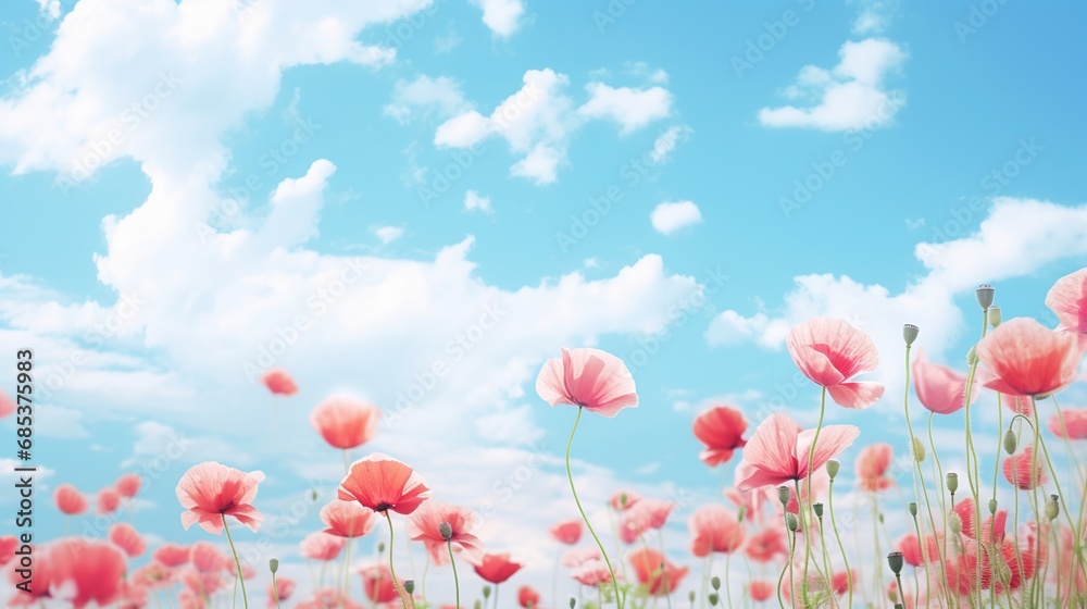 Beautiful Pink cosmos flower blooming in the field in sunny day. AI generated image
