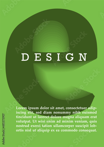 Poster with letter concept. Dark E at green background. Abstract creativity and art. Typography and calligraphy. Flyer and leaflet template. Graphic element for site. Cartoon flat vector illustration