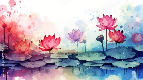 Elegant lotus flower with watercolor style for background and invitation wedding card, AI generated #685376136