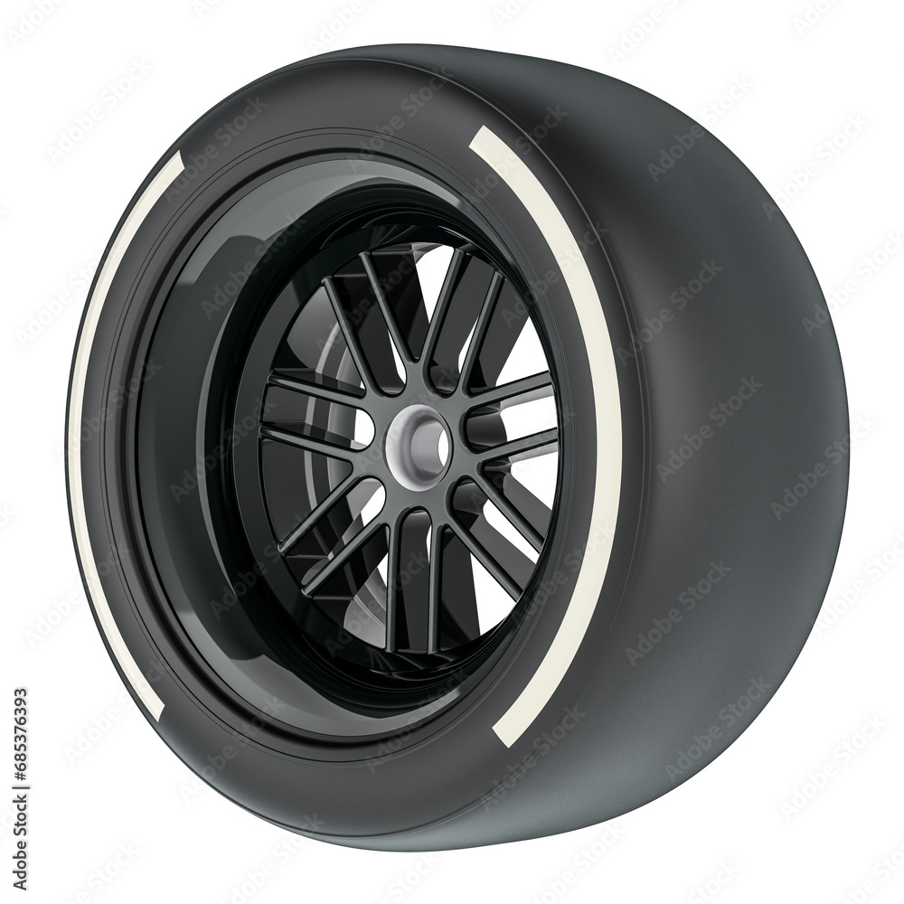 Racing Wheel with transparent hard compound type tyre, 3D rendering ...