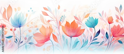 Flowers with cyan orange watercolor style for background and invitation wedding card, AI generated