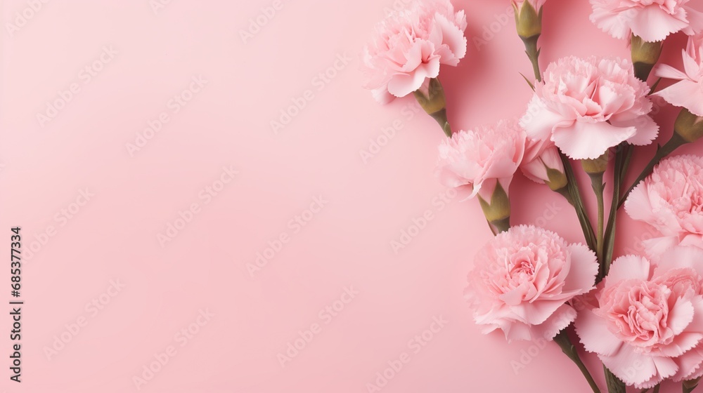 Bouquet of pink carnations flowers isolated copy space on background