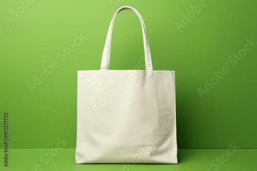 Eco Friendly Beige Colour Fashion Canvas Tote Bag on green Background.