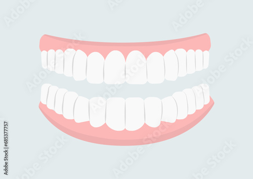 Mouth with teeth concept. Oral hygiene and cleanliness, stomatology. Beautiful smile. Medical infographic and educational materials. Cartoon flat vector illustration isolated on grey background