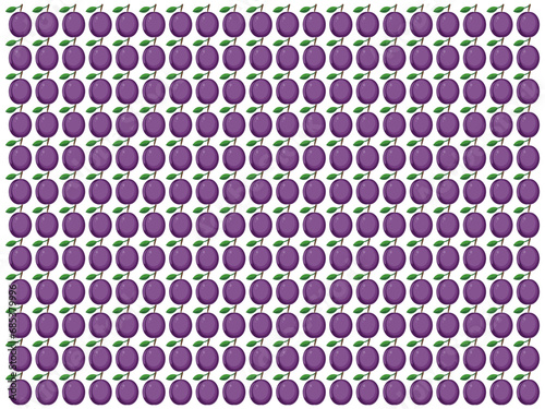 Plum Icon of a healthy fruit, a fresh plum with a leaf, a source of vitamins Vector flat illustration, cartoon style