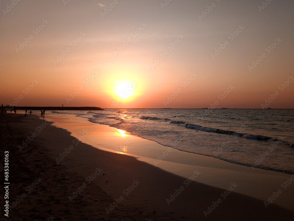 Obraz premium United Arab Emirates. Sea view. Sharjah. Al Khan Beach. Beautiful Sunset.