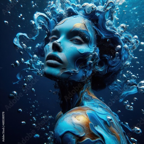 beautiful female fantasy water elemental demon or sea goddess underwater