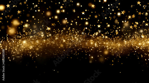 golden stars and bokeh on black background
