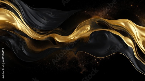 Abstract luxury swirling black gold background. Gold liquid paint background. Gold waves abstract background texture. photo