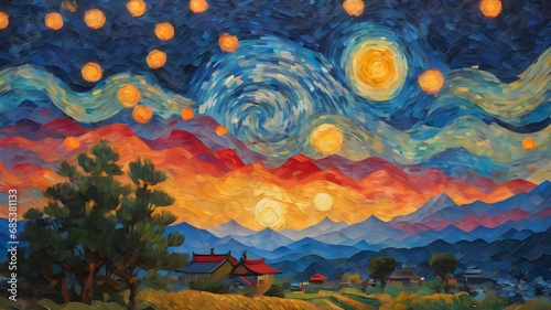 The Starry Night - Vincent van Gogh.Created with Generative AI technology