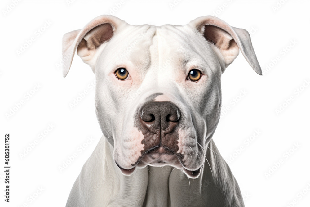 Dogo argentino close-up portrait. Adorable canine studio photography.