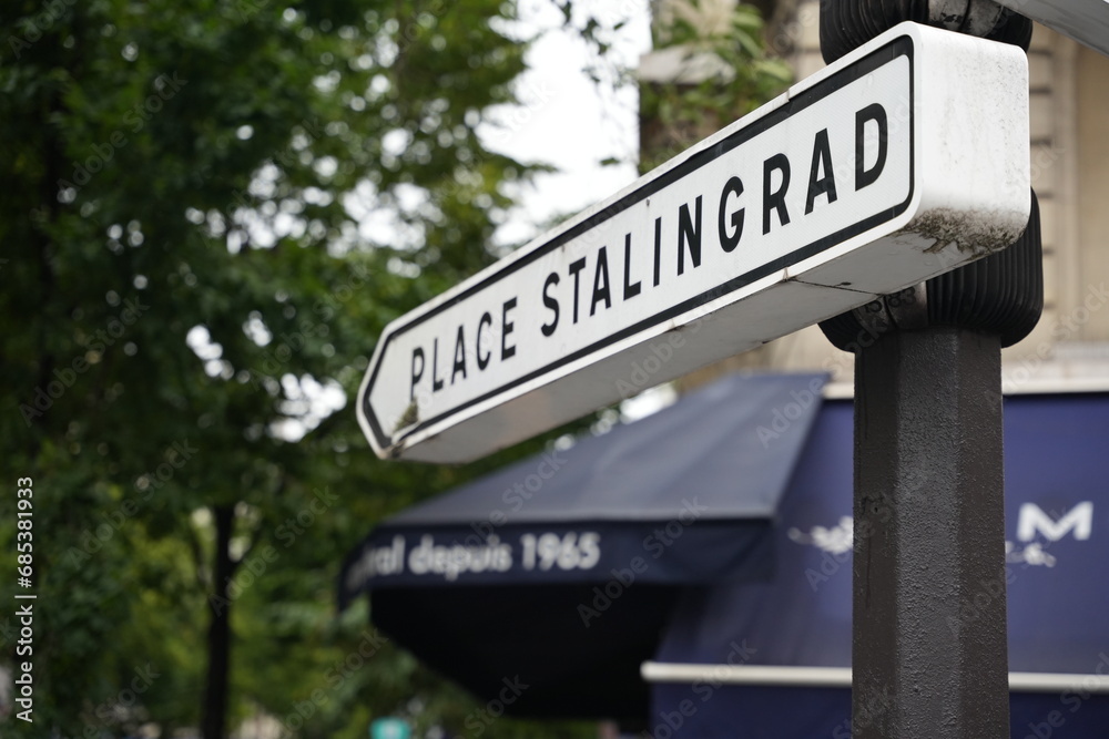 Paris, France, 28.07.2023: Stalingrad sing in the downtown of Paris.