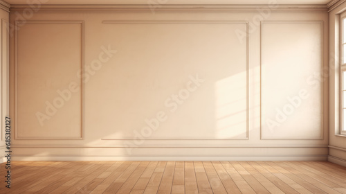Empty Room Interior with Brown Stucco Wall and Wooden Floor