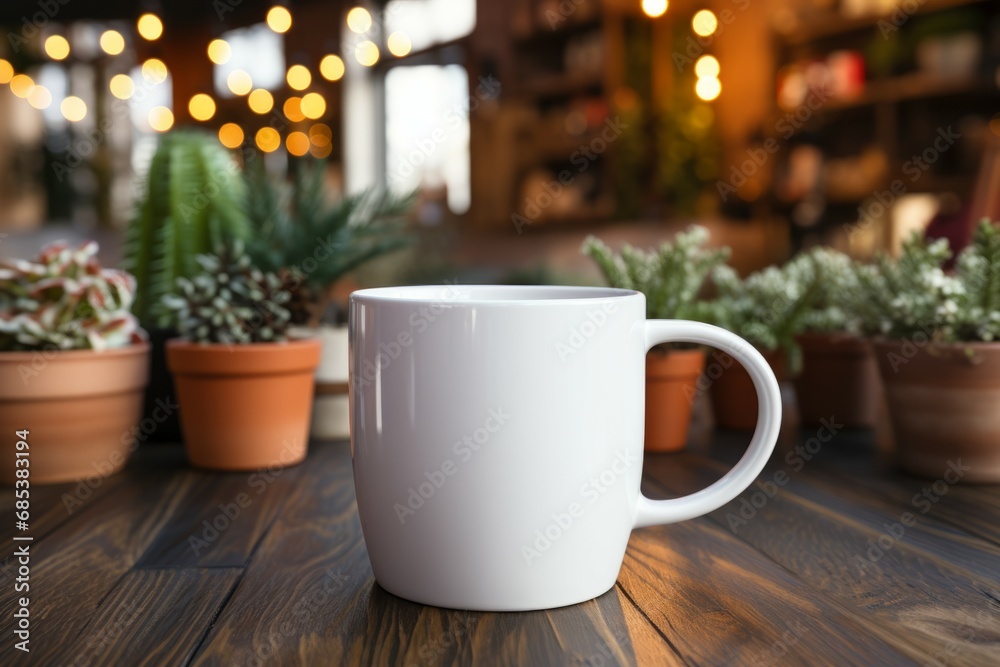 White mug mockup on the table White mug mockup on the table