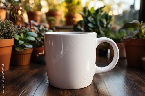 White mug mockup on the table © Werckmeister