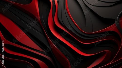 Bold and contrasting red and black lines creating a dynamic design on a 3D textured surface.