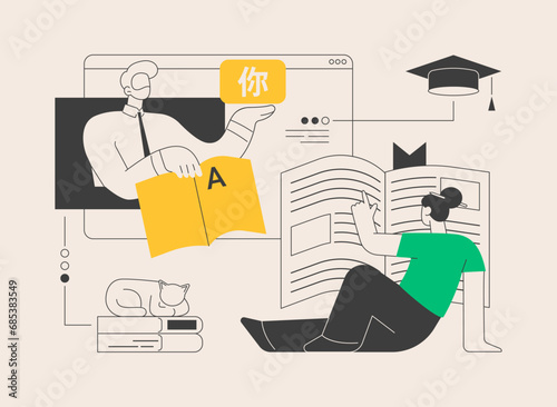 Online language tutoring abstract concept vector illustration.
