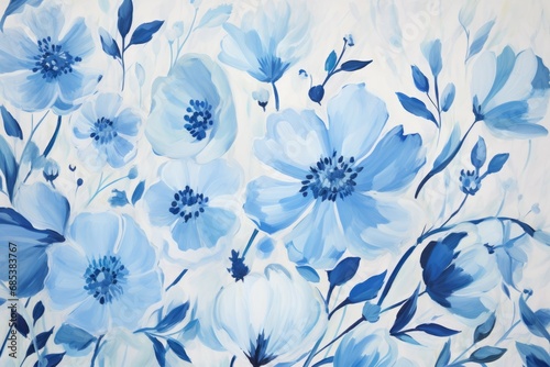 Blue Watercolor flowers seamless pattern background for print, textile, fabric,