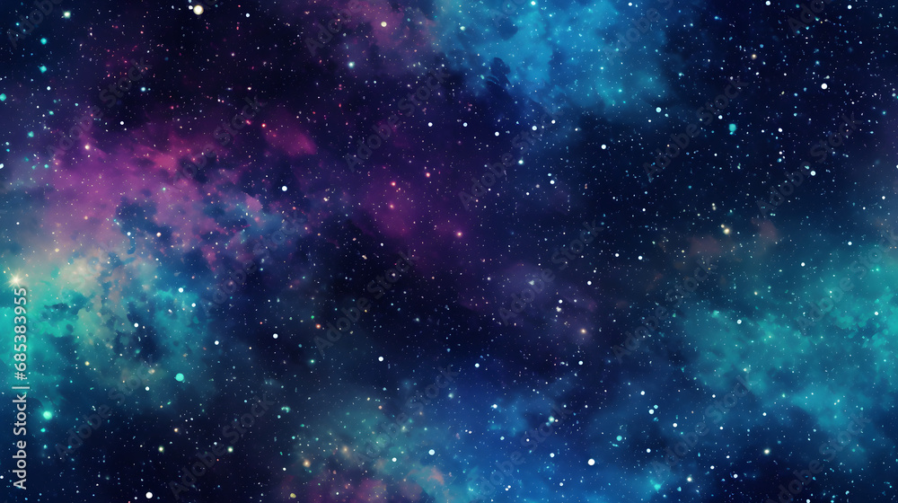 Seamless abstract starfield texture with bright stars and cosmic dust
