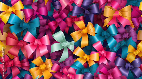 Seamless abstract birthday ribbons and bows in vivid colors