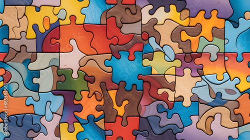 Seamless close-up of partially completed puzzle with shapes and colors